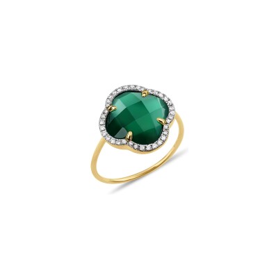 Bague Morganne Bello Victoria en or jaune, agate verte et diamants