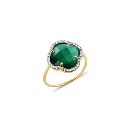 Bague Morganne Bello Victoria en or jaune, agate verte et diamants