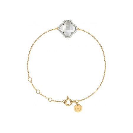 Bracelet Morganne Bello Victoria coussin en or jaune, nacre blanche et diamants