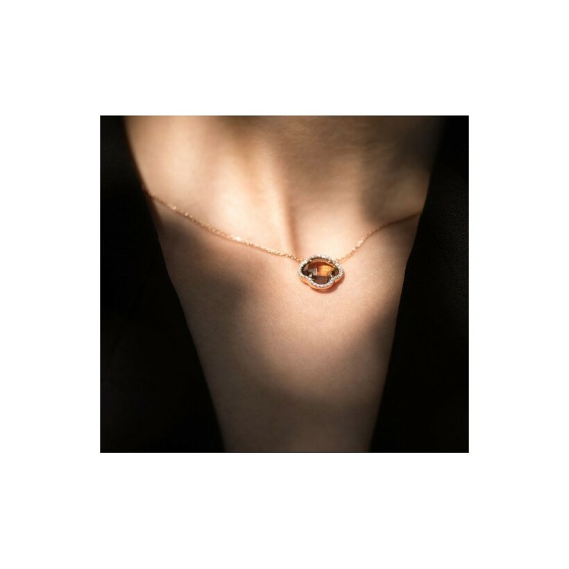 Collier Morganne Bello Victoria en or rose, diamants et quartz