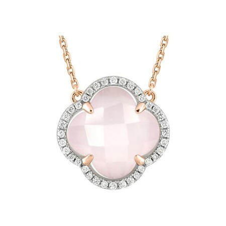 Collier Morganne Bello Victoria coussin en or rose, quartz rose milky et diamants