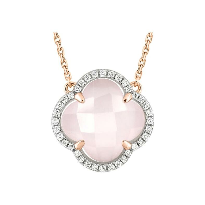 Collier Morganne Bello Victoria coussin en or rose, quartz rose milky et diamants