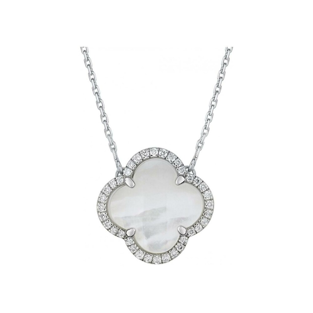 Collier Morganne Bello Victoria coussin en or blanc, nacre blanche et diamants