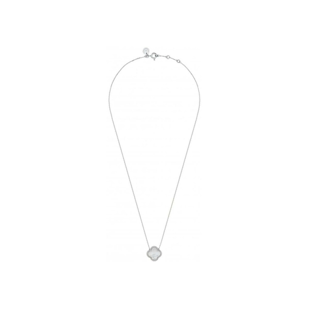 Collier Morganne Bello Victoria coussin en or blanc, nacre blanche et diamants