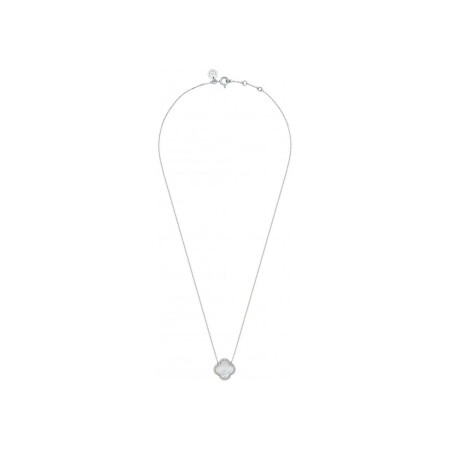 Collier Morganne Bello Victoria coussin en or blanc, nacre blanche et diamants