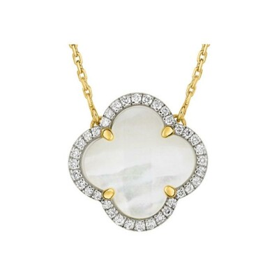 Collier Morganne Bello Victoria trèfle en or jaune, nacre blanche et diamants