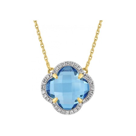 Collier Morganne Bello en or jaune, diamants et topaze bleue