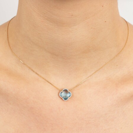 Collier Morganne Bello en or jaune, diamants et topaze bleue