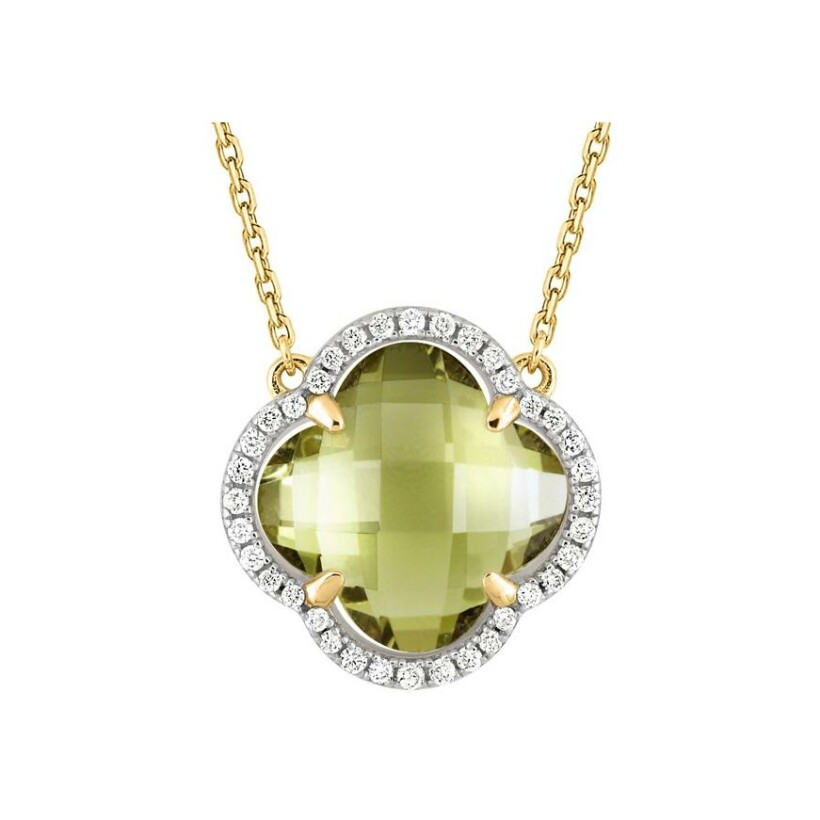 Collier Morganne Bello Victoria Diamants en or jaune, quartz olive et diamants