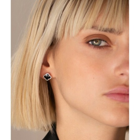 Boucles d'oreilles Morganne Bello en or rose, onyx et diamants