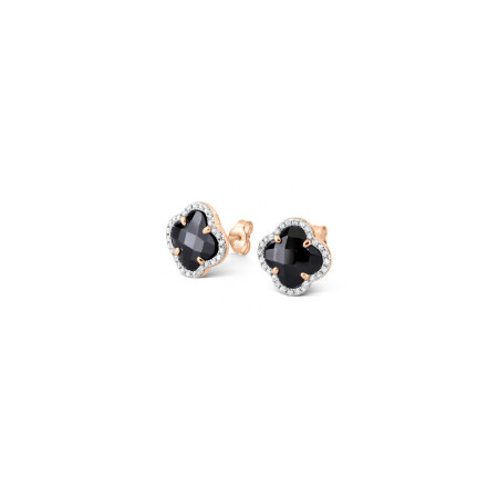 Boucles d'oreilles Morganne Bello en or rose, onyx et diamants