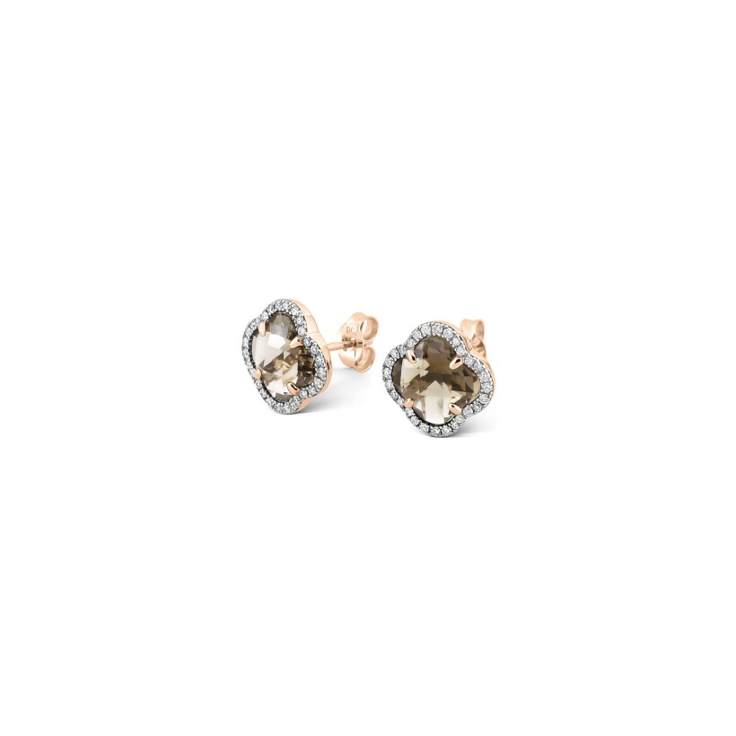 Boucles d'oreilles Morganne Bello Victoria Diamants en or rose, quartz fumé et diamants