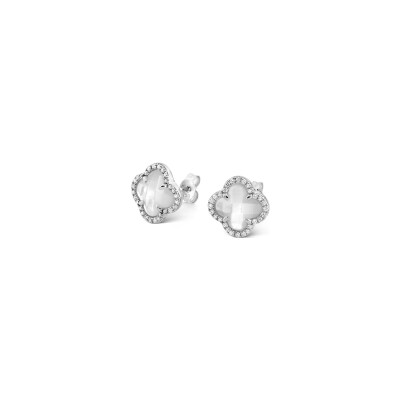 Boucles d'oreilles Morganne Bello Victoria Diamants en or blanc, nacre blanche et diamants