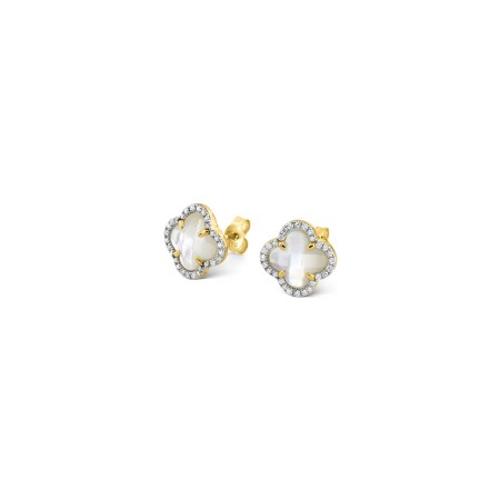 Boucles d'oreilles Morganne Bello Victoria en or jaune, nacre et diamants