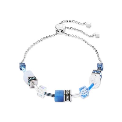 Bracelet Coeur de Lion GeoCUBE Iconic Nature en acier, calcédoine, aventurine bleu  et cristal de roche, cristaux Swarovski et strass