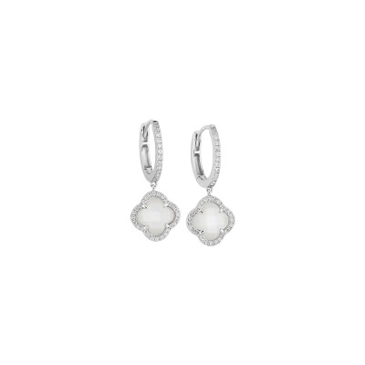 Boucles d'oreilles Morganne Bello Victoria Diamants en or blanc, nacre et diamants