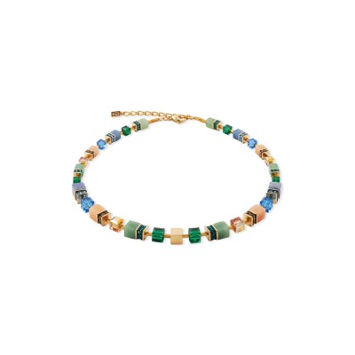 Collier Coeur de Lion GeoCUBE Precious Statement  en acier doré, aventurine rosé, aventurine verte et aventurine bleu, cristaux Swarovski et strass