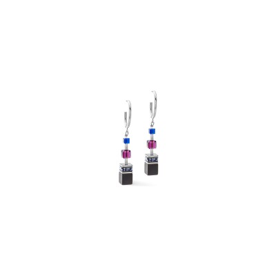 Boucles d'oreilles Coeur de Lion GeoCUBE Precious Statement  en acier, onyx, cristaux Swarovski et strass