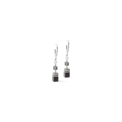 Boucles d'oreilles Coeur de Lion GeoCUBE Precious Statement  en acier, onyx, cristaux Swarovski et strass