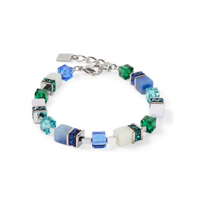 Bracelet Coeur de Lion GeoCUBE Precious Statement  en acier, amazonite, calcédoine et aventurine bleu, cristaux Swarovski et strass