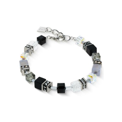 Bracelet Coeur de Lion GeoCUBE Precious Statement  en acier, agate, onyx et cristal de roche, cristaux Swarovski et strass
