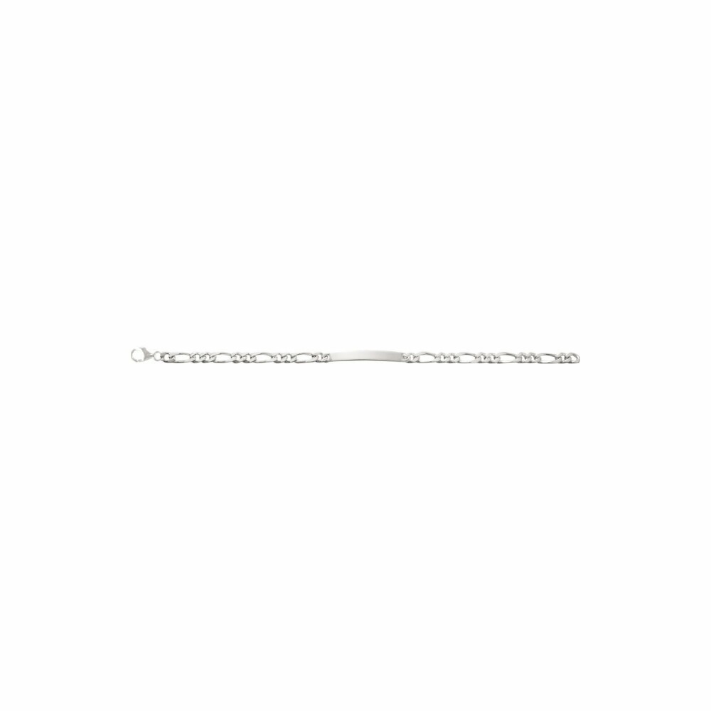 Gourmette figaro alterné en argent rhodié, 18cm