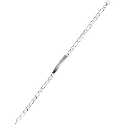 Gourmette maille marine plate alternée en argent rhodié