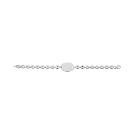 Bracelet chaîne plaque ovale maille grain de café en argent, 18cm