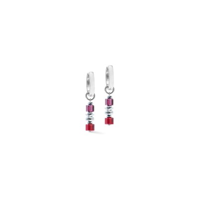 Boucles d'oreilles Coeur de Lion Wave Cube Flow en acier, cristaux Swarovski et hématite