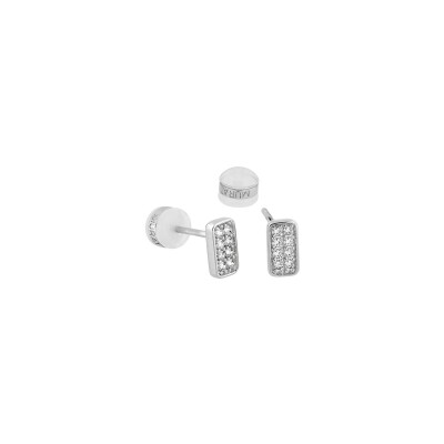 Puces d'oreilles Murat Les Pavés en argent rhodié et oxyde de zirconium