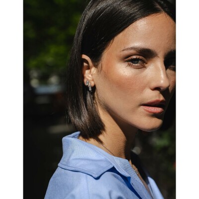 Boucles d'oreilles créoles Murat Les Pavés en argent rhodié et oxyde de zirconium