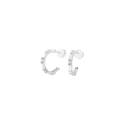 Boucles d'oreilles créoles Murat Façades en argent rhodié et oxyde de zirconium