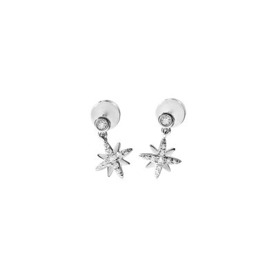 Boucles d'oreilles pendantes Murat Céleste en argent rhodié et oxyde de zirconium