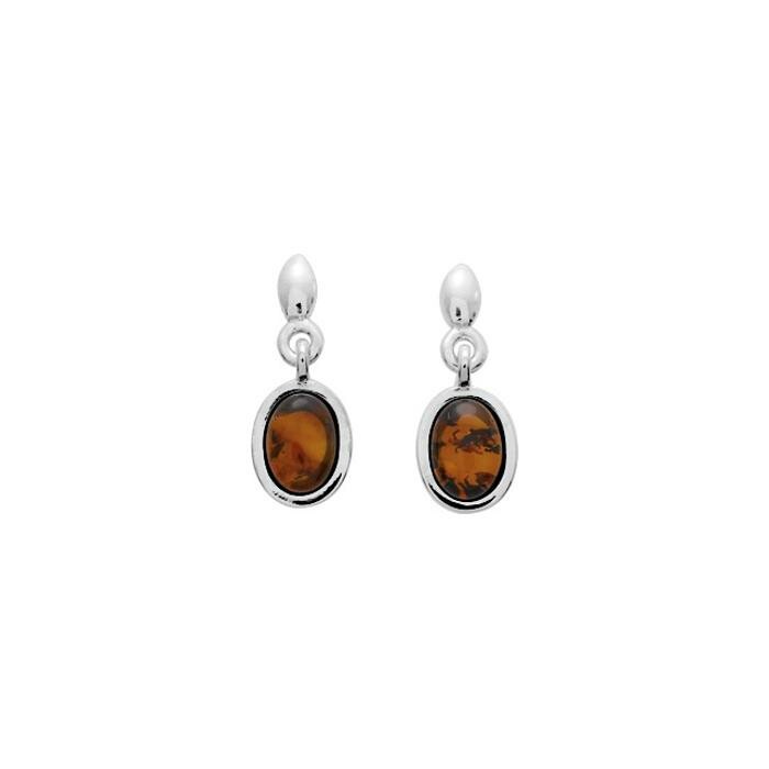 Boucles d'oreilles en argent rhodié et ambre