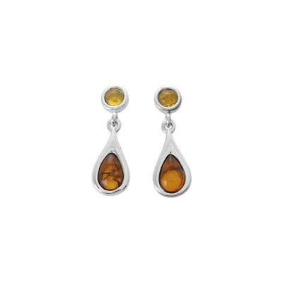 Boucles d'oreilles en argent rhodié et ambre