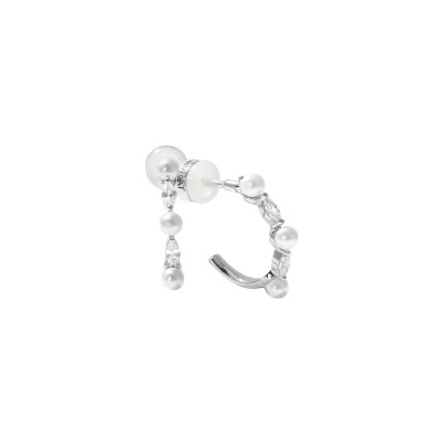 Boucles d'oreilles Murat Sirène en argent rhodié, oxydes de zirconium et perle d'imitation