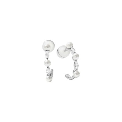 Boucles d'oreilles Murat Sirène en argent rhodié, oxydes de zirconium et perle d'imitation