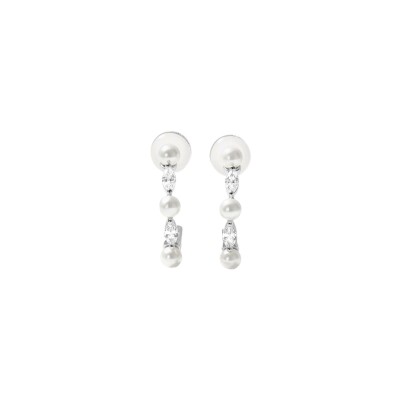 Boucles d'oreilles Murat Sirène en argent rhodié, oxydes de zirconium et perle d'imitation