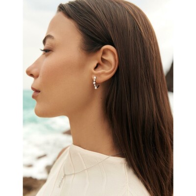 Boucles d'oreilles Murat Sirène en argent rhodié, oxydes de zirconium et perle d'imitation