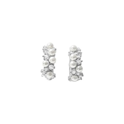 Boucles d'oreilles Murat Écume en argent rhodié, oxydes de zirconium et perle d'imitation