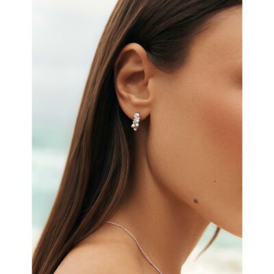 Boucles d'oreilles Murat Écume en argent rhodié, oxydes de zirconium et perle d'imitation
