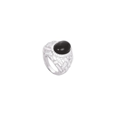 Bague en argent rhodié, calcédoine et oxydes de zirconium