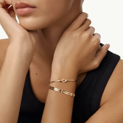 Bracelet jonc dinh van Menottes dinh van sculptées demi-pavée en or jaune et diamant
