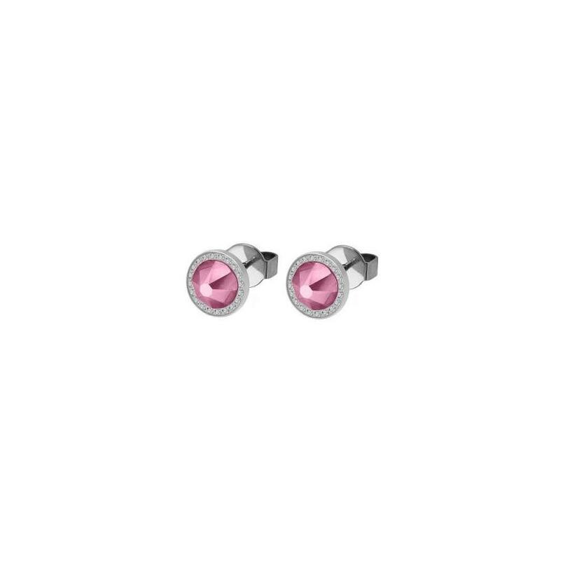 Boucles d'oreilles QUDO Canino en acier et pierre de couleur light rose