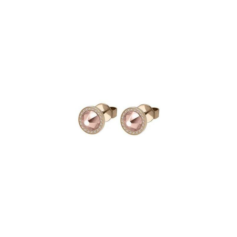 Boucles d'oreilles QUDO Canino en métal doré et pierre de couleur vintage rose