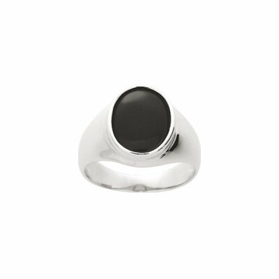 Chevalière en argent rhodié et onyx