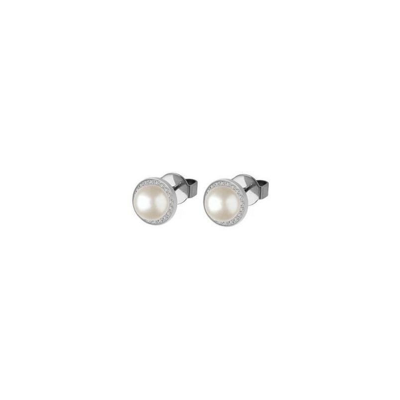 Boucles d'oreilles QUDO Canino en acier et pierre de couleur creampearl