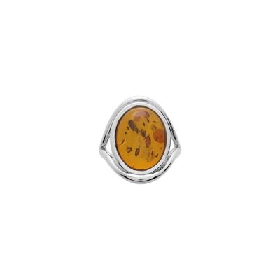 Bague en argent rhodié et ambre