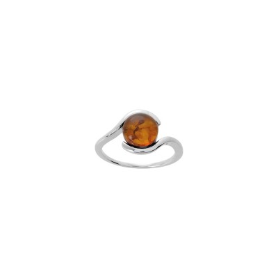 Bague en argent rhodié et ambre