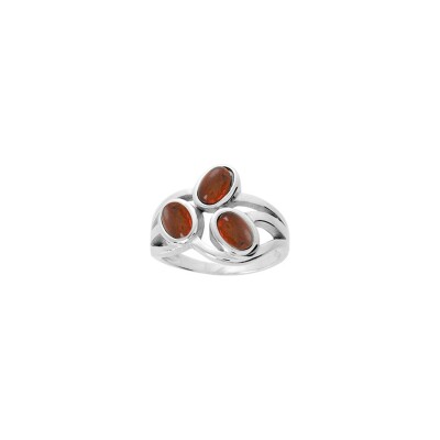 Bague en argent rhodié et ambre